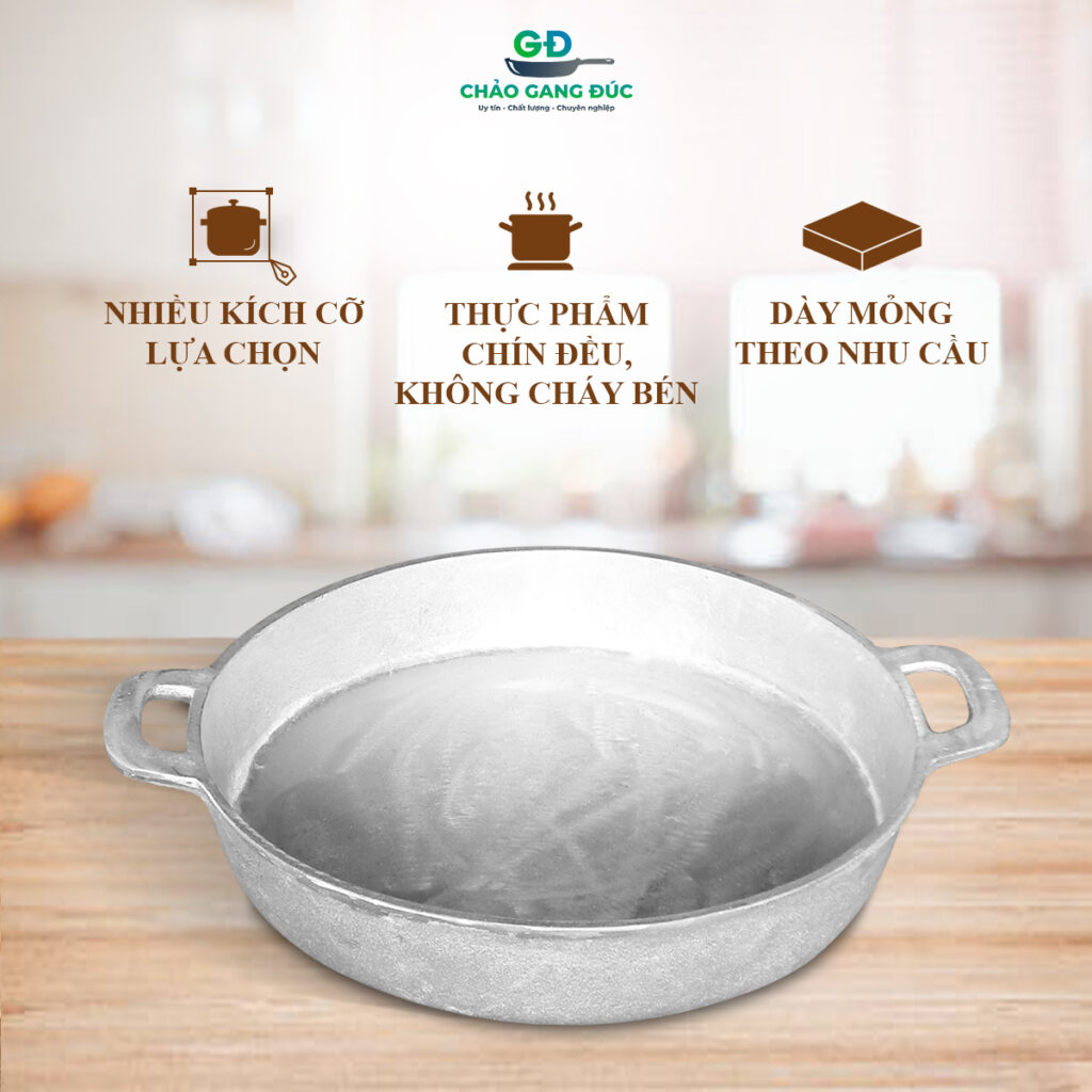 Chảo Gang Đáy Bằng - Chuyên Dùng Sử Dụng Rán, Rang | ĐK